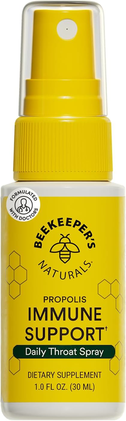 Propolis Throat Spray by Beekeeper's Naturals - 95% Bee Propolis Extract, Natural Immune Support & Sore Throat Relief - Antioxidants, Keto, Paleo, Gluten-Free (1.0 oz)(Pack of 1)