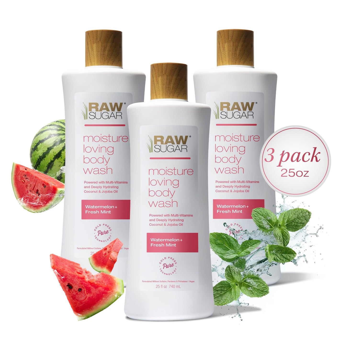 RAW SUGAR Simply Body Wash, Beach Rose + Coconut Milk + Shea (25 Fl Oz, Pack of 3) Sensitive Skin Bath Soap, Formulated without Sulfates & Parabens…