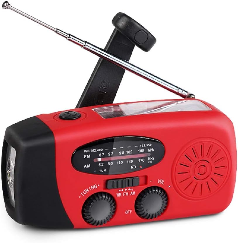 Upgrade Portable Solar Emergency Weather Radio Hand Crank AM/FM NOAA Survival Radios with LED Flashlight 2000mAh Power Bank for Smart Phone for Home Outdoor Camping Traveling Earthquake