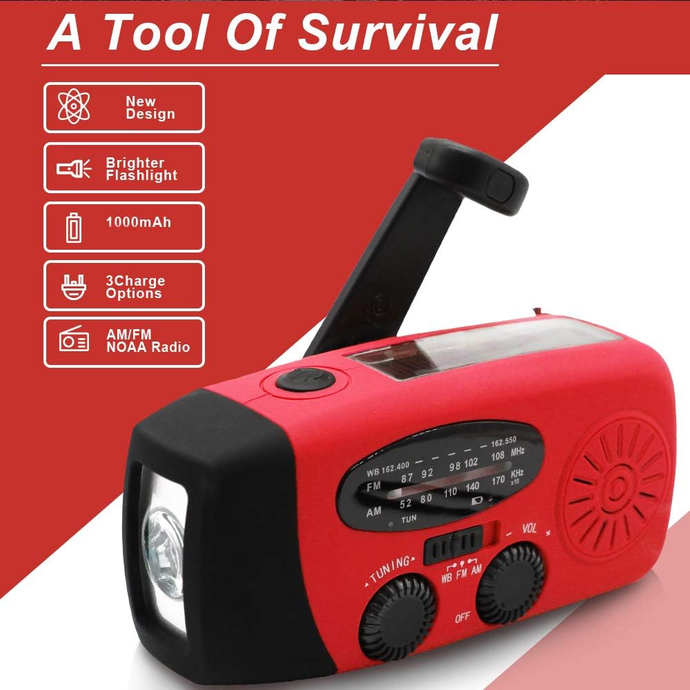 Upgrade Portable Solar Emergency Weather Radio Hand Crank AM/FM NOAA Survival Radios with LED Flashlight 2000mAh Power Bank for Smart Phone for Home Outdoor Camping Traveling Earthquake