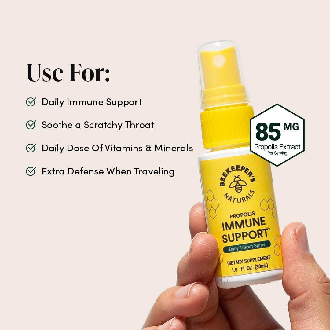 Propolis Throat Spray by Beekeeper's Naturals - 95% Bee Propolis Extract, Natural Immune Support & Sore Throat Relief - Antioxidants, Keto, Paleo, Gluten-Free (1.0 oz)(Pack of 1)