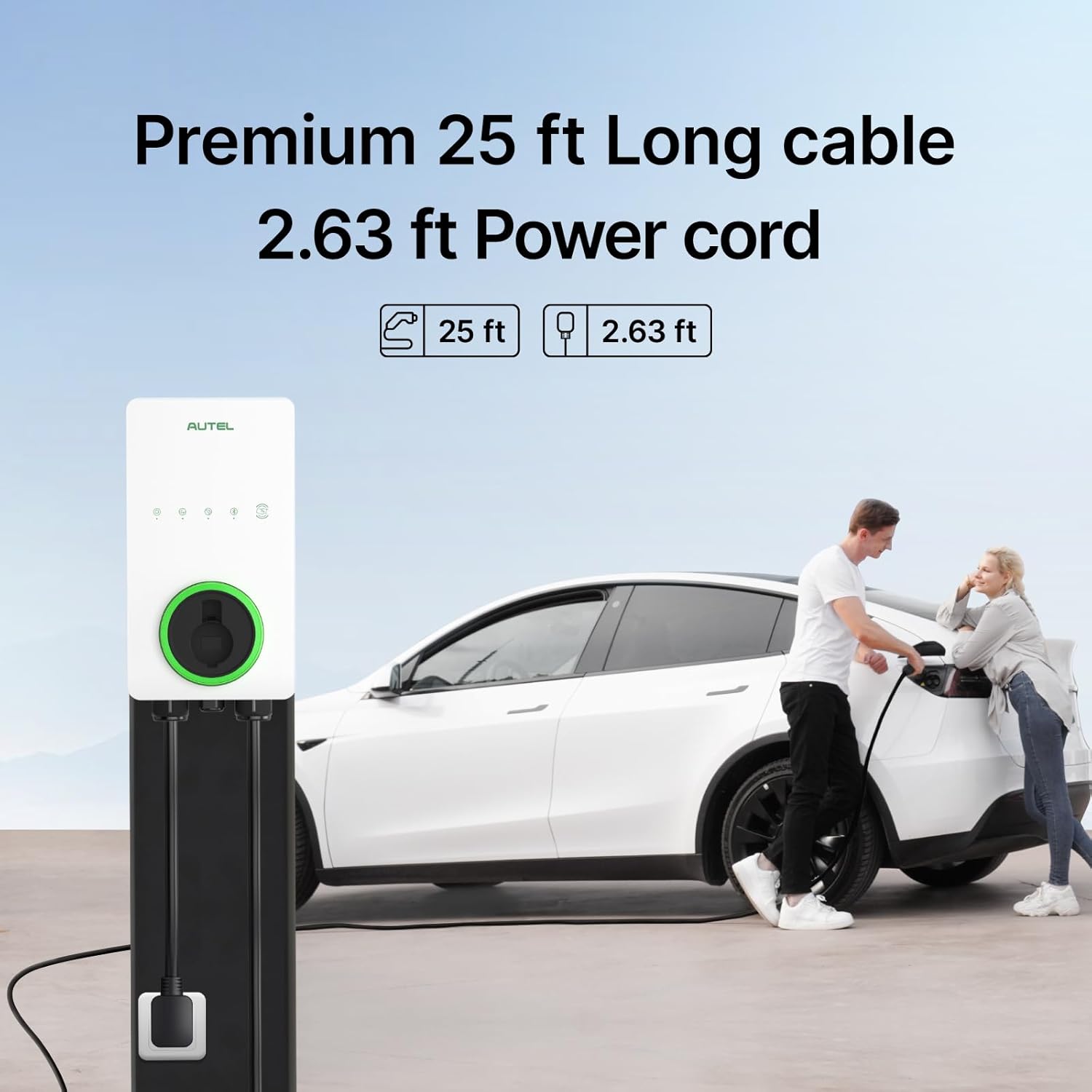 Autel MaxiCharger Level 2 EV Charger up to 40Amp, 240V, Indoor/Outdoor Fast Electric Vehicle Charging Station with Flexible 25-Foot Cable, NEMA 14-50 Plug (White)