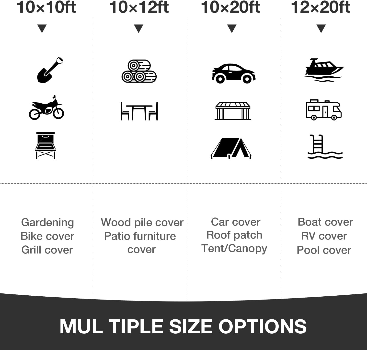 Tarps Waterproof 10' X 20' Heavy Duty Tarp 16 Mil Thick Large Tarp with Grommets Multipurpose Protective Poly Outdoor for Roof, Camping, Patio, Pool, Boat, Car|Silver/Black