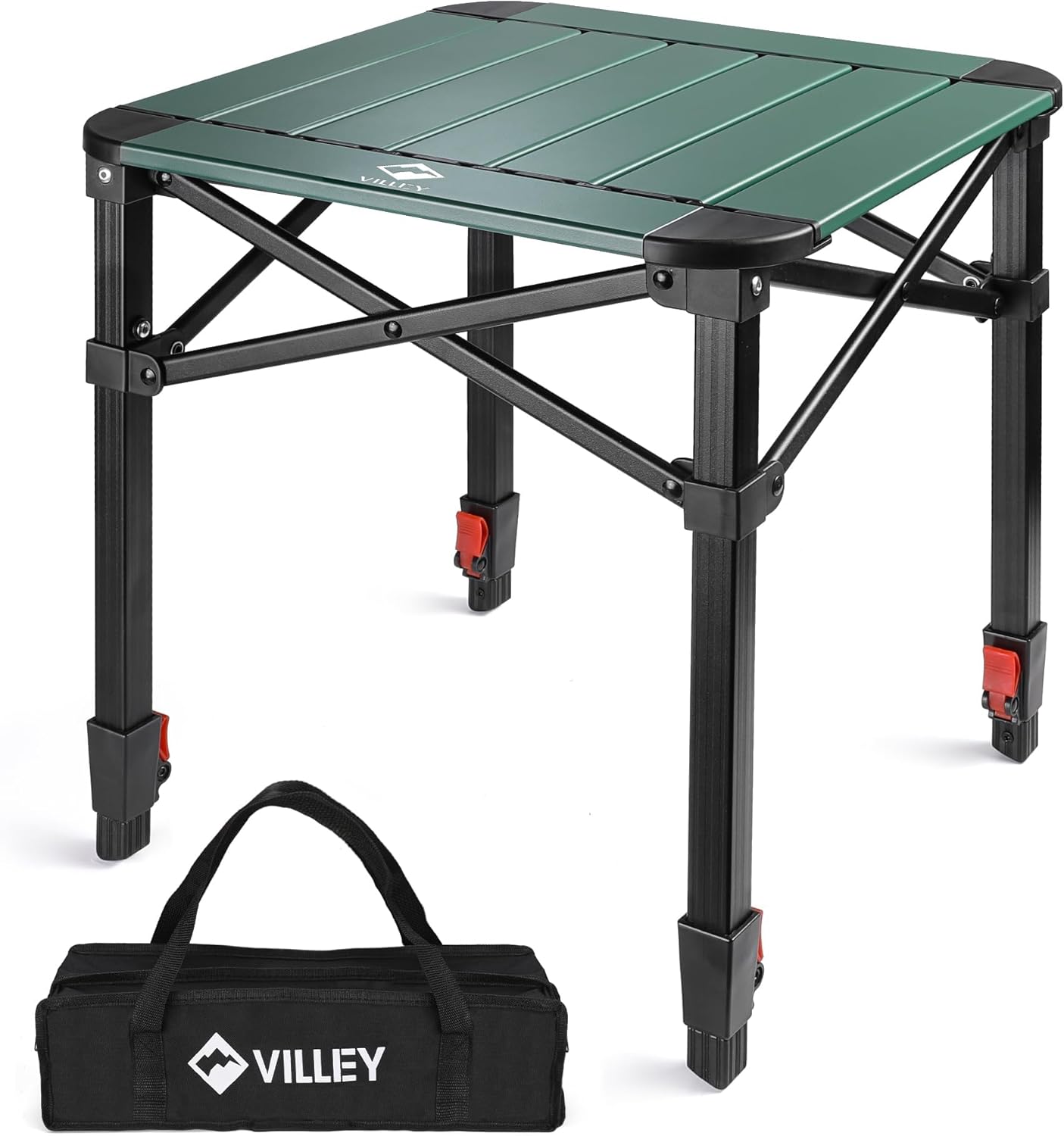 VILLEY Folding Camping Square Table with Carry Bag, Lightweight Aluminum Adjustable Square Table for Outdoor, Camping, Picnic, Backyards, BBQ (S)