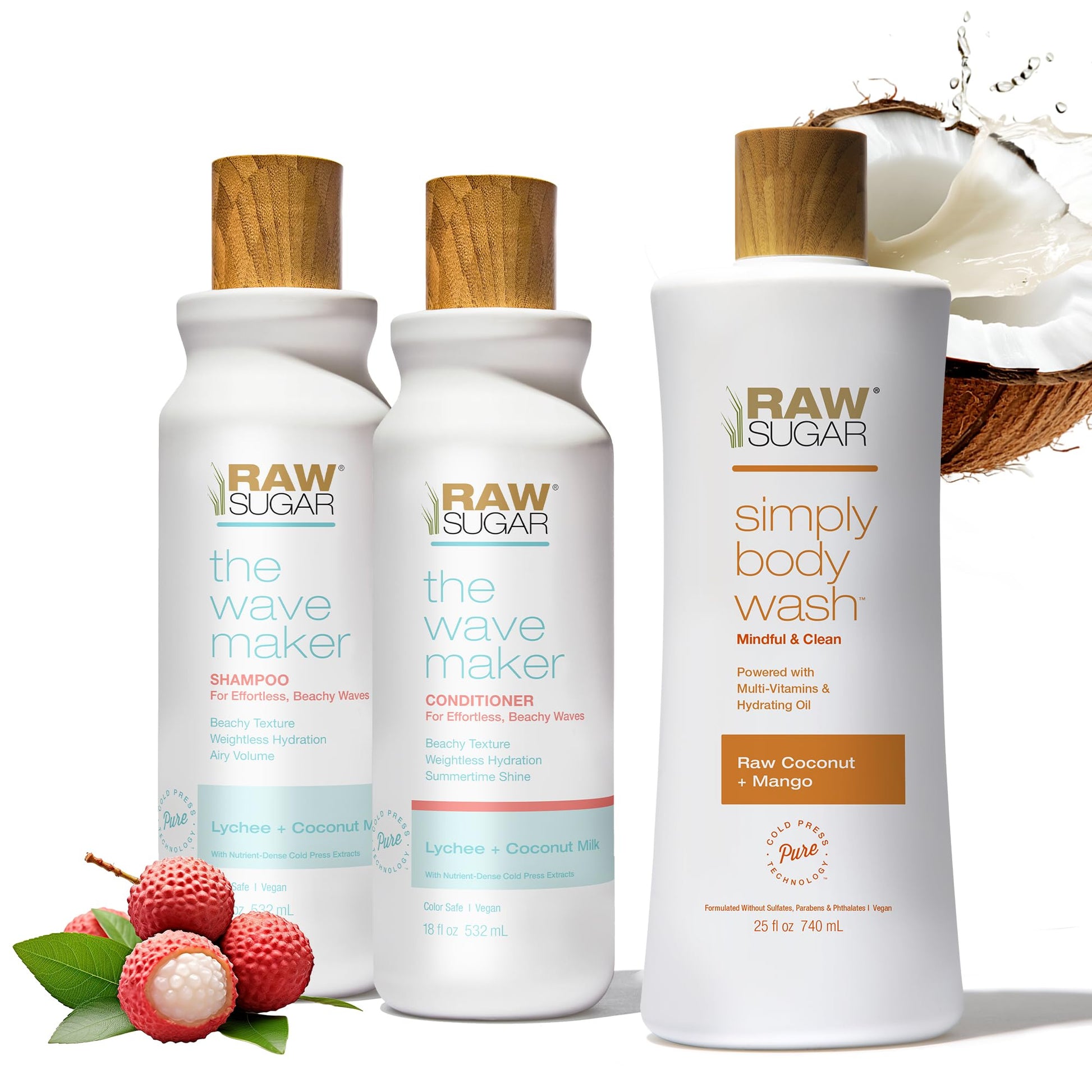 Raw Sugar Shampoo and Conditioner Set, The Wave Maker Hair Care Duo, 18 Fl Oz Each, Enhances Texture, Volume & Shine for Soft, Natural Wavy Curls, No Sulfates & Parabens, Color Safe, Vegan