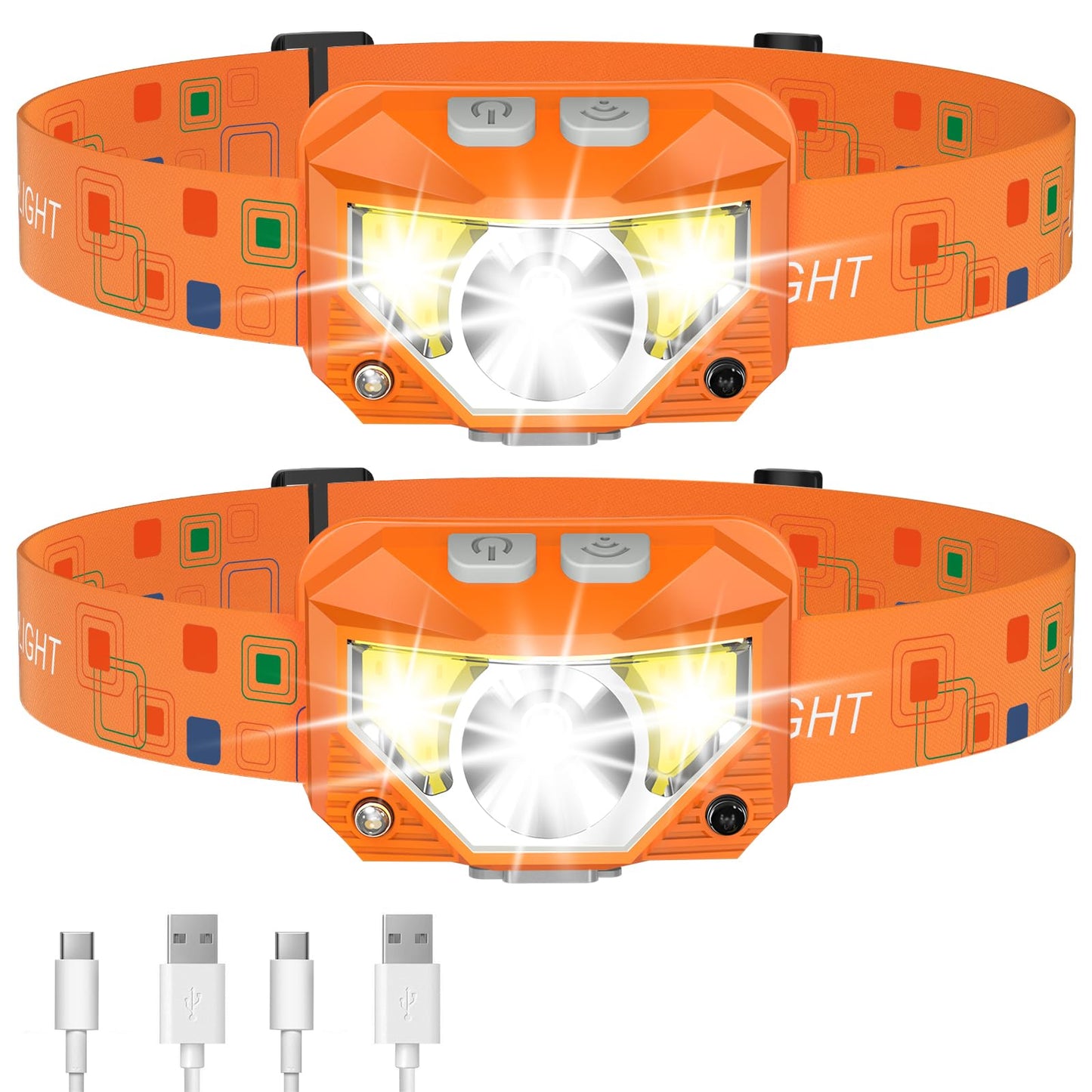 LHKNL Headlamp Flashlight, Lumen Ultra-Light Bright LED Rechargeable Headlight with White Red Light, 2-Pack Waterproof Motion Sensor Head Lamp,8 Modes for Outdoor Camping Running Hiking Fishing