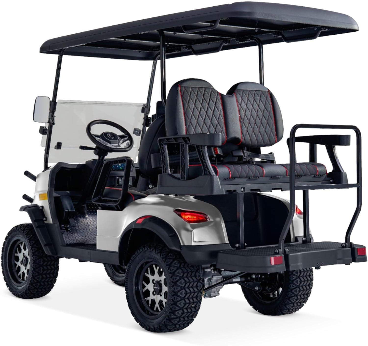 4 Passenger Electric Cart with Lithium Battery, 28 Mile Driving Range, Standard 120V Charging Port, 5,000 Watt Electric Motor, 4 Seats, Golf Cart, UTV, Electric Power Steering, Back Up Cam
