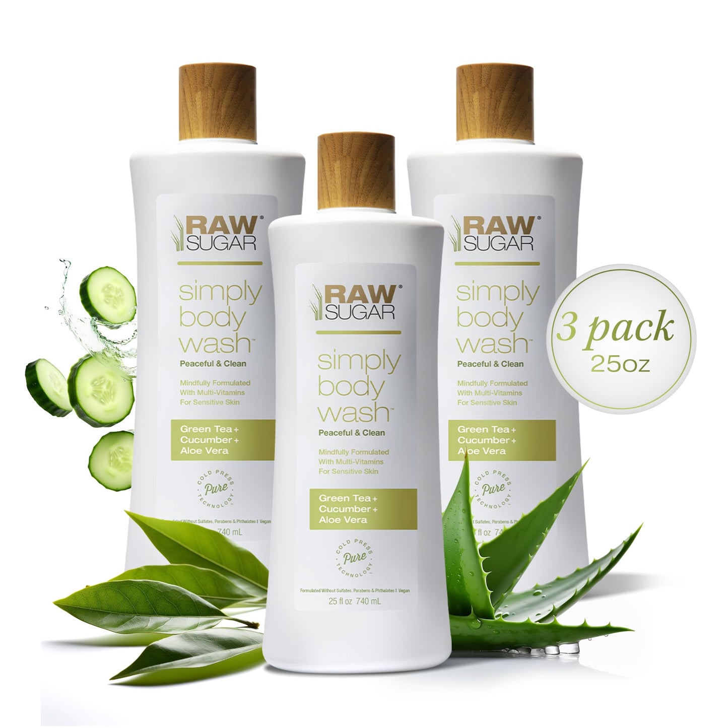 RAW SUGAR Simply Body Wash, Beach Rose + Coconut Milk + Shea (25 Fl Oz, Pack of 3) Sensitive Skin Bath Soap, Formulated without Sulfates & Parabens…