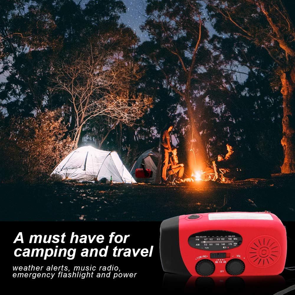 Upgrade Portable Solar Emergency Weather Radio Hand Crank AM/FM NOAA Survival Radios with LED Flashlight 2000mAh Power Bank for Smart Phone for Home Outdoor Camping Traveling Earthquake
