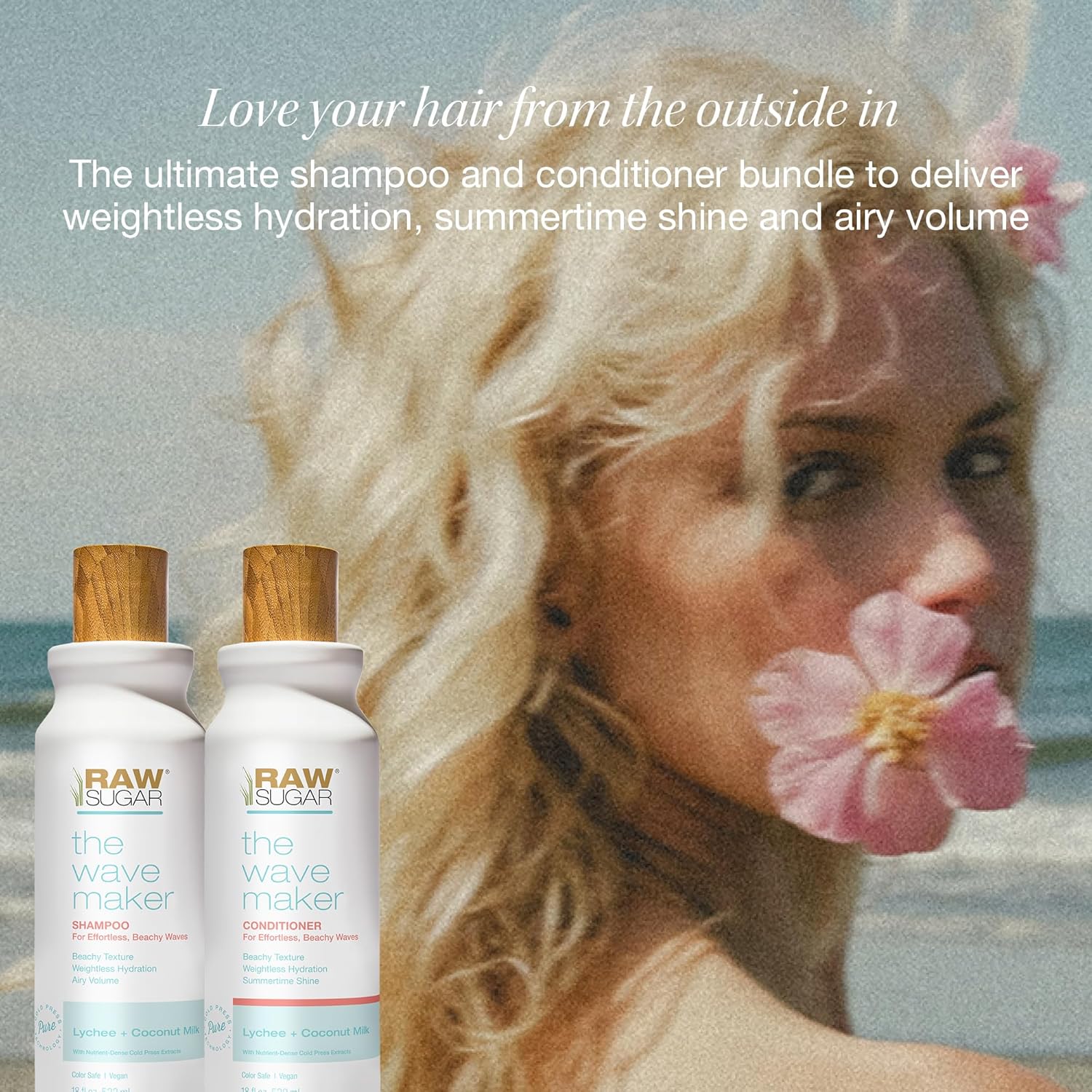 Raw Sugar Shampoo and Conditioner Set, The Wave Maker Hair Care Duo, 18 Fl Oz Each, Enhances Texture, Volume & Shine for Soft, Natural Wavy Curls, No Sulfates & Parabens, Color Safe, Vegan