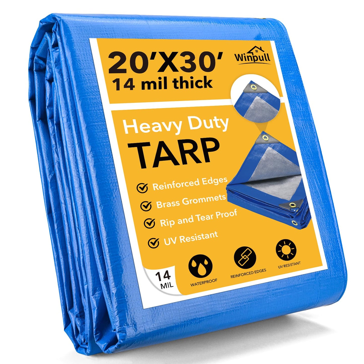 Tarp 10x12 Feet 14 Mil Heavy Duty Waterproof Tarp, Large Multipurpose Cover with Brass Grommets and Reinforced Edges, UV Resistant Thick Poly Tarps for Outdoor Camping Tent Pool Car, Blue