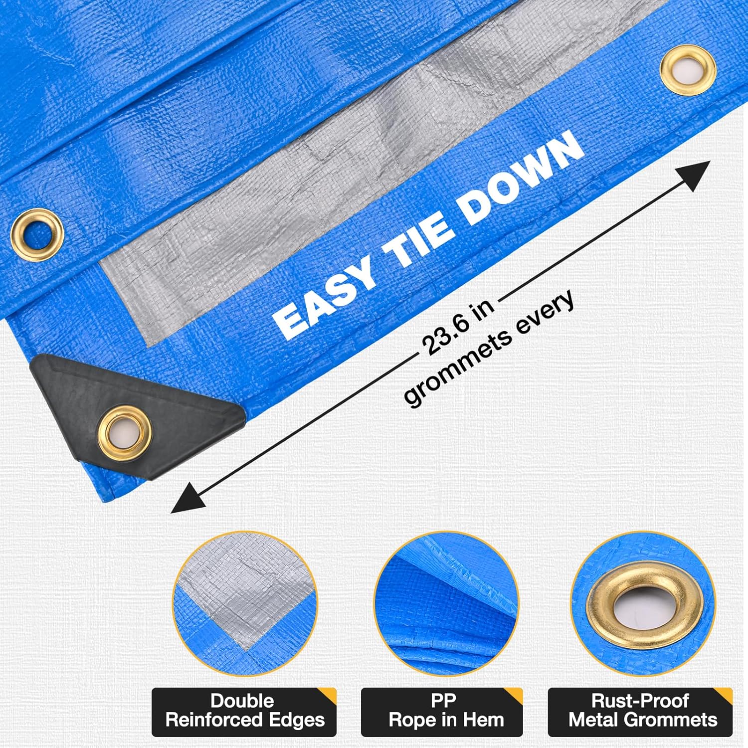 Tarp 10x12 Feet 14 Mil Heavy Duty Waterproof Tarp, Large Multipurpose Cover with Brass Grommets and Reinforced Edges, UV Resistant Thick Poly Tarps for Outdoor Camping Tent Pool Car, Blue