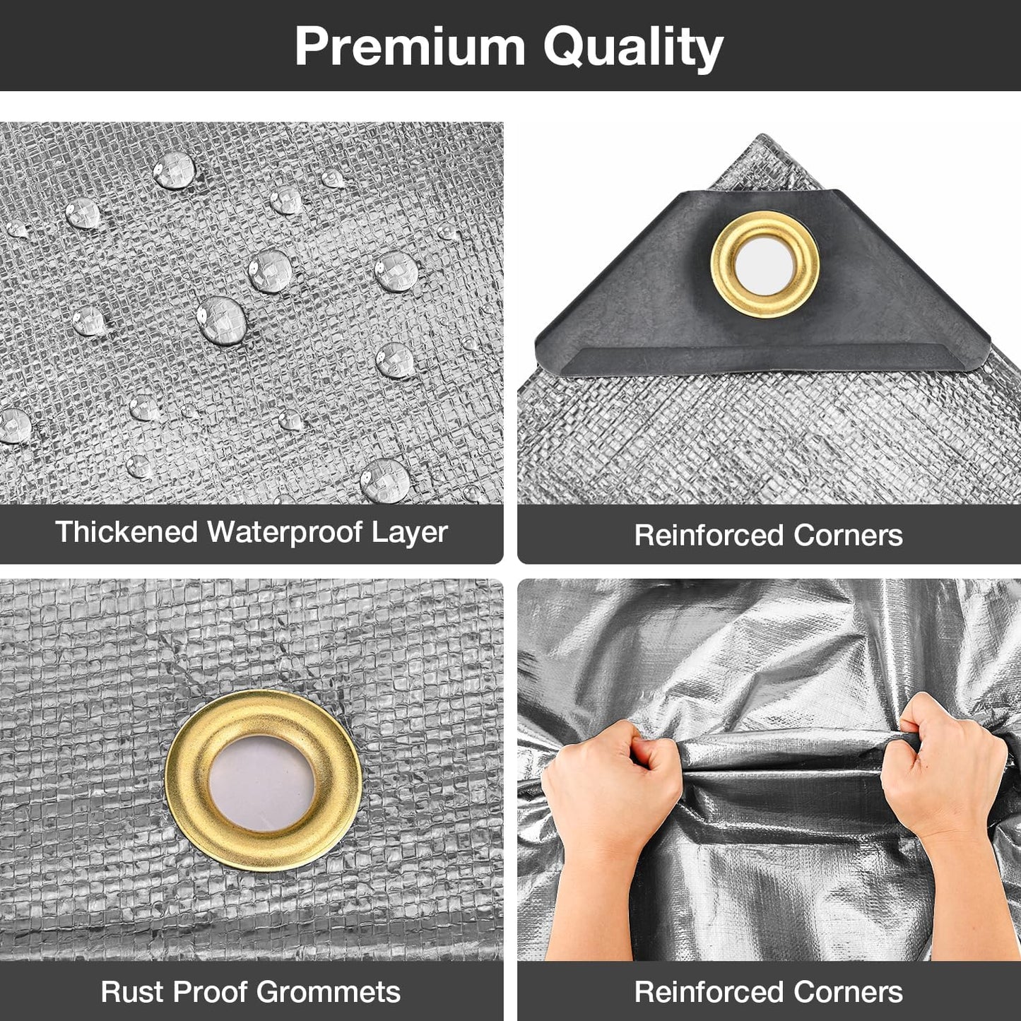Tarps Waterproof 10' X 20' Heavy Duty Tarp 16 Mil Thick Large Tarp with Grommets Multipurpose Protective Poly Outdoor for Roof, Camping, Patio, Pool, Boat, Car|Silver/Black