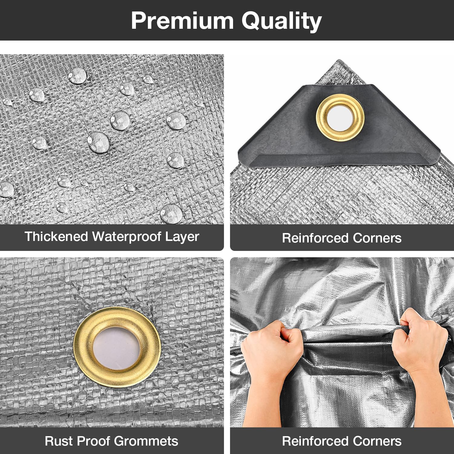 Tarps Waterproof 10' X 20' Heavy Duty Tarp 16 Mil Thick Large Tarp with Grommets Multipurpose Protective Poly Outdoor for Roof, Camping, Patio, Pool, Boat, Car|Silver/Black