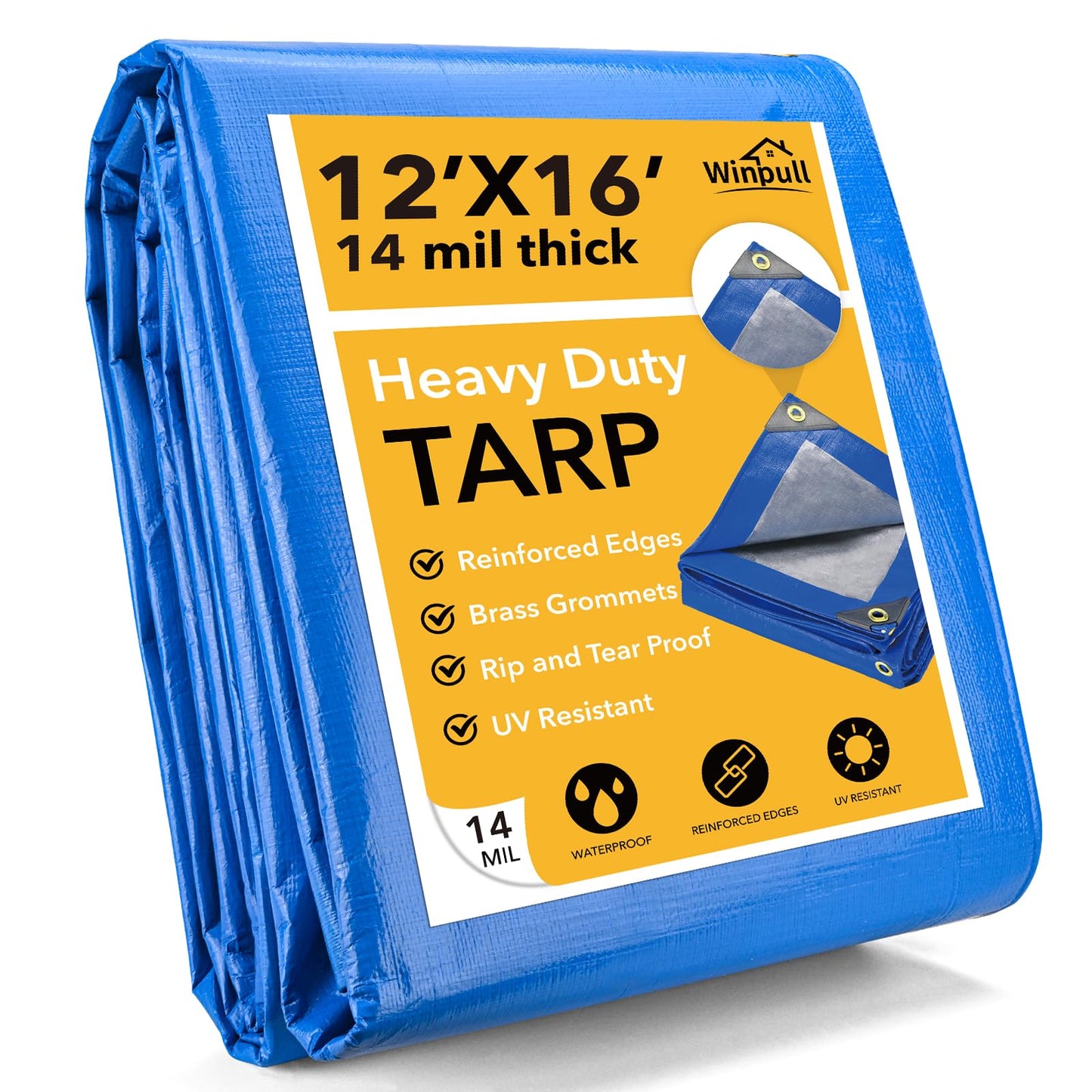 Tarp 10x12 Feet 14 Mil Heavy Duty Waterproof Tarp, Large Multipurpose Cover with Brass Grommets and Reinforced Edges, UV Resistant Thick Poly Tarps for Outdoor Camping Tent Pool Car, Blue