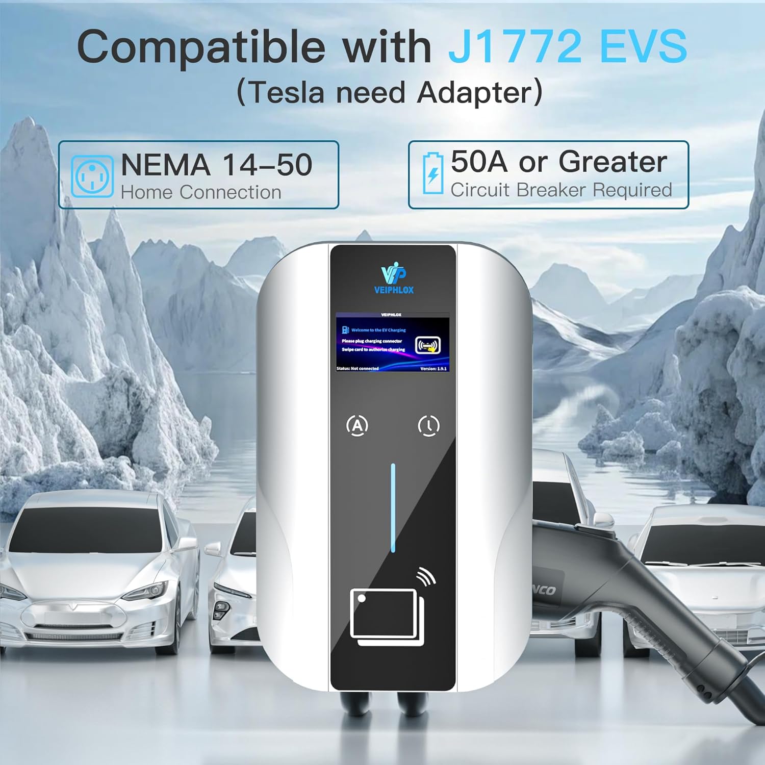 Level 2 EV Charger J1772 Fast Charging,EV Chargers for Home 40 Amp-Smart Display,Electric Car Charger 240V,Electric Vehicle Charging Stations Outdoor/Indoor,Charge Point NEMA 14-50 Home Flex, 25ft
