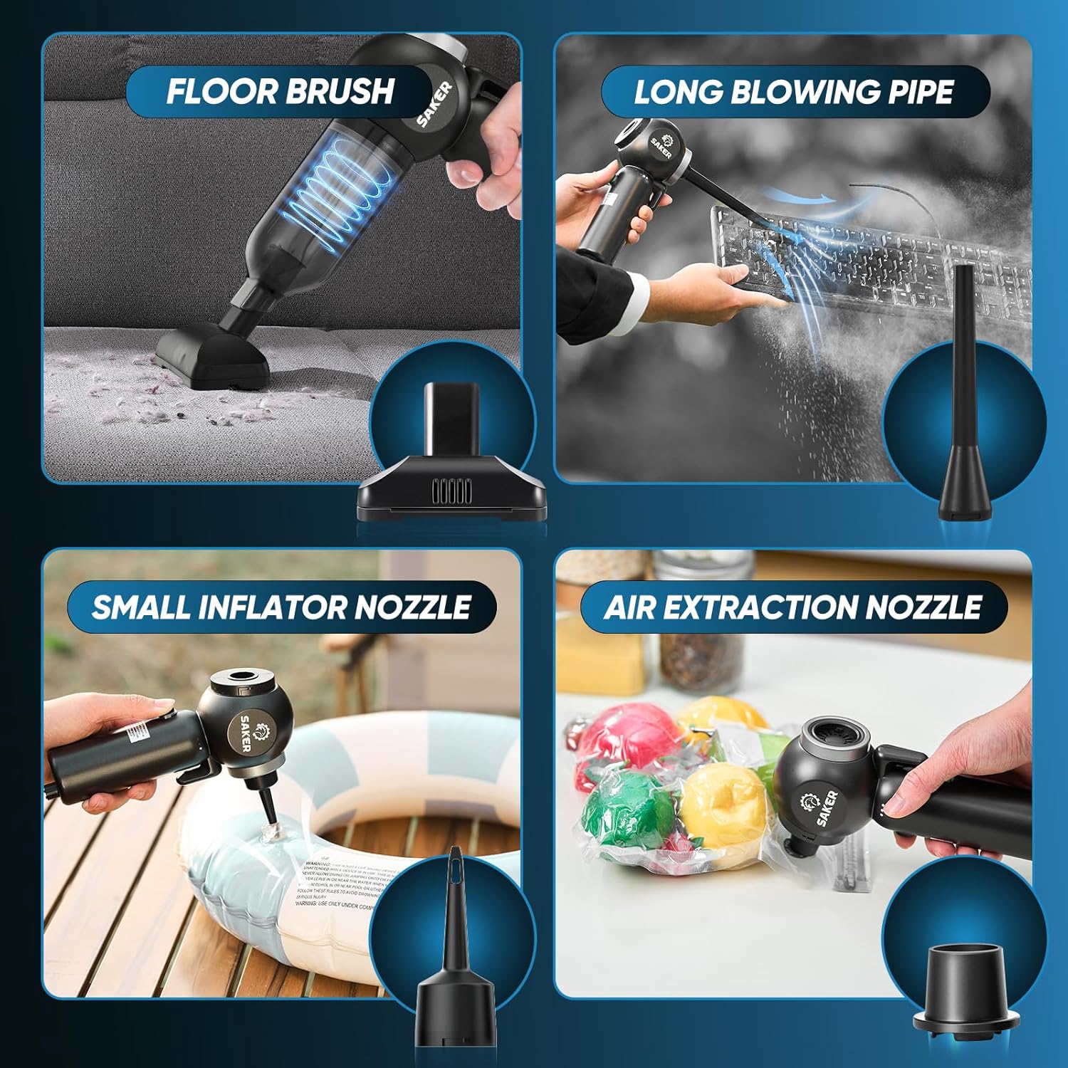 Saker Portable Car Vacuum Cordless 20000Pa 6 in 1 Multifunctional Adjustable Small Handheld Vacuum 7800mAH with Brushless Motor, for Car Home and Office SW-102