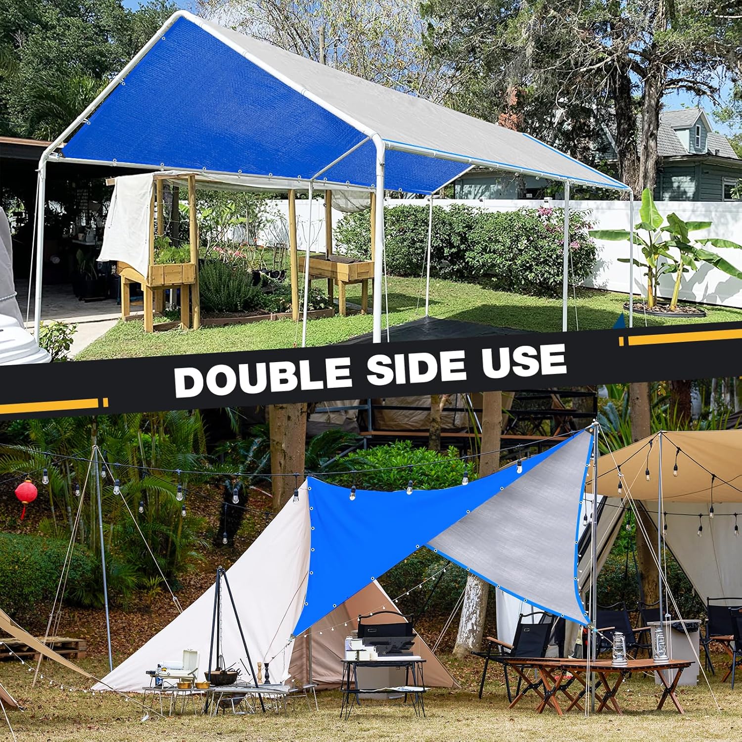 Tarp 10x12 Feet 14 Mil Heavy Duty Waterproof Tarp, Large Multipurpose Cover with Brass Grommets and Reinforced Edges, UV Resistant Thick Poly Tarps for Outdoor Camping Tent Pool Car, Blue