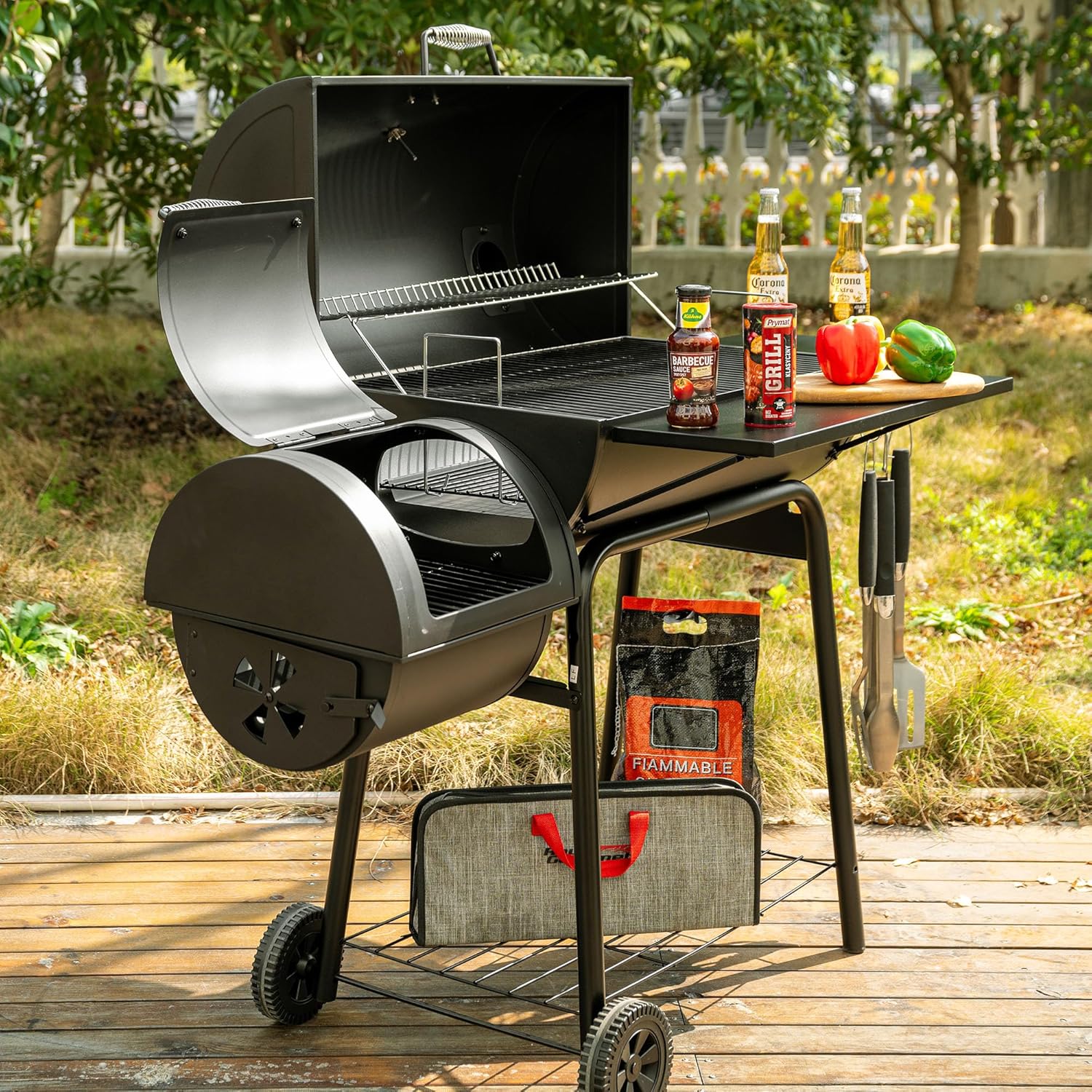 Royal Gourmet CC1830S 30" BBQ Charcoal Grill and Offset Smoker | 811 Square Inch cooking surface, Outdoor for Camping | Black